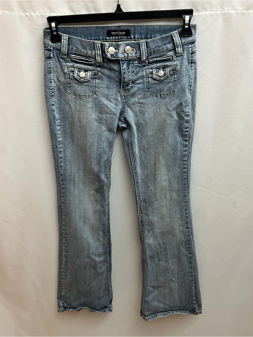White House Black Market Noir 4S Light Wash Bootcut Jeans Double Button Stretch